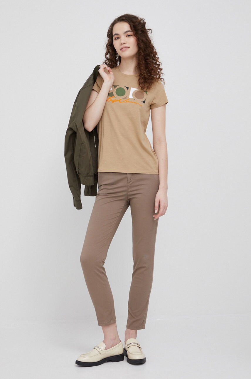 

Брюки United Colors of Benetton женские цвет бежевый chinos средняя посадка
