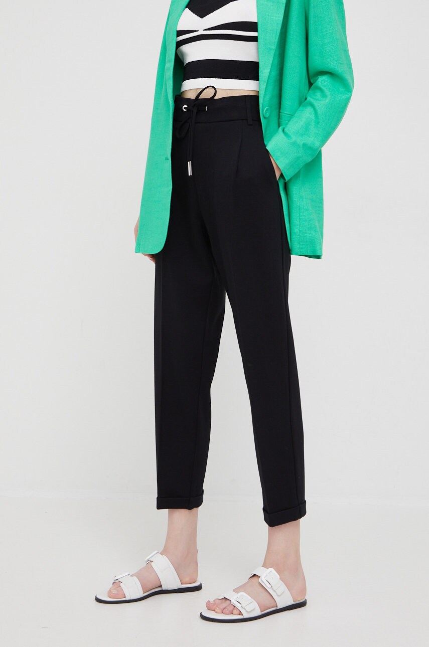 United colors of benetton pantaloni femei, culoarea negru, drept, high waist