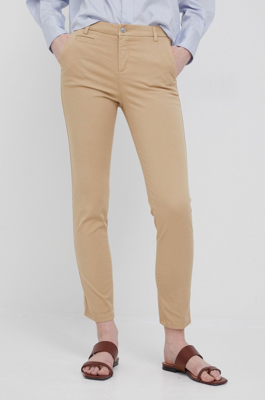 United Colors of Benetton pantaloni femei, culoarea bej, fason chinos, medium waist answear.ro