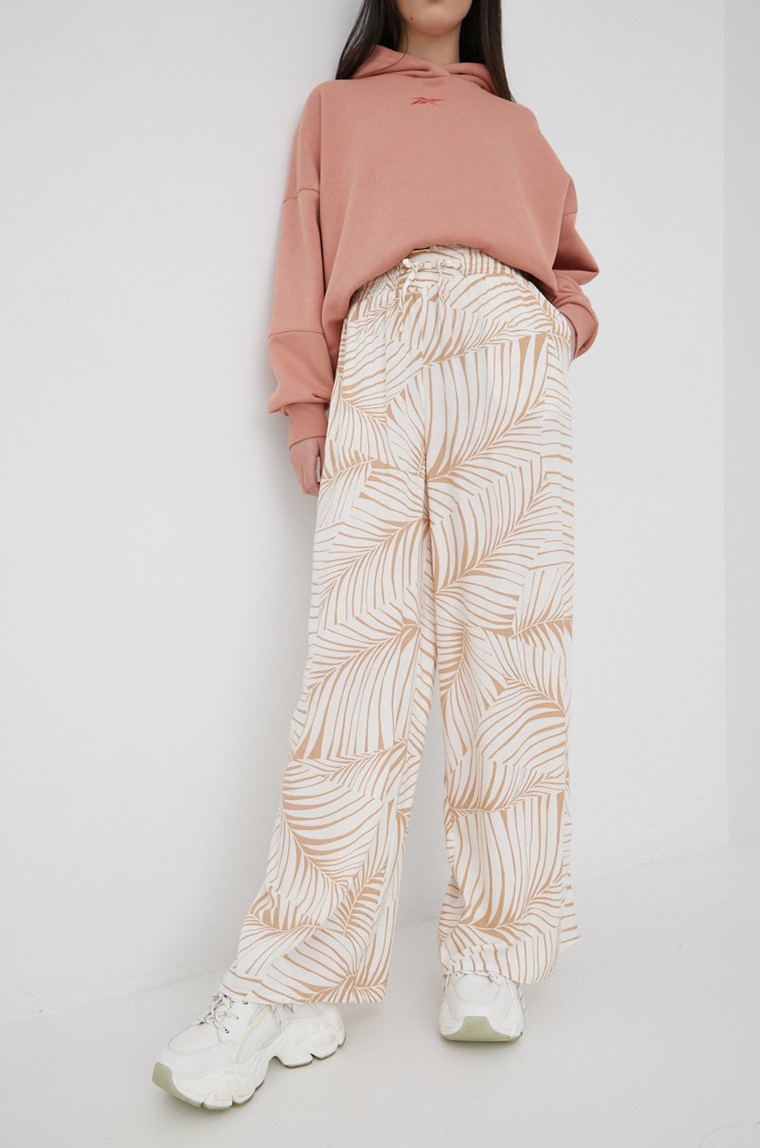 Roxy pantaloni femei, culoarea bej, lat, high waist