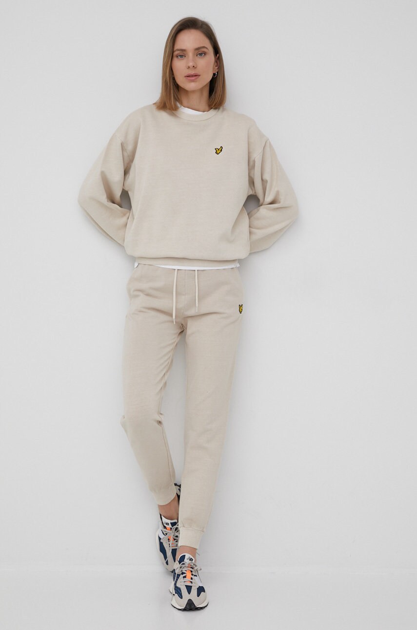 Lyle & scott pantaloni de trening femei, culoarea bej, neted