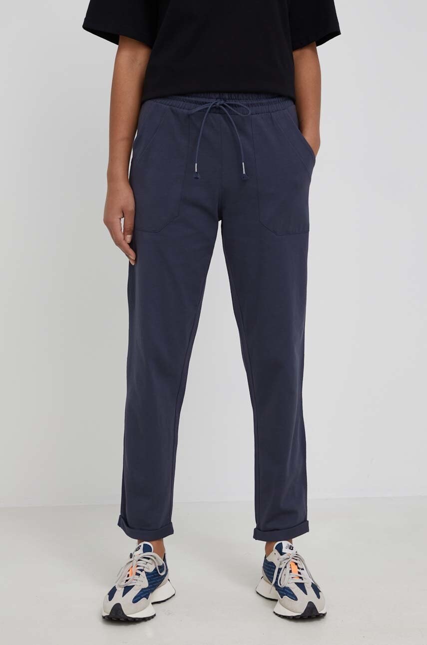 United colors of benetton pantaloni de bumbac femei, culoarea albastru marin, neted