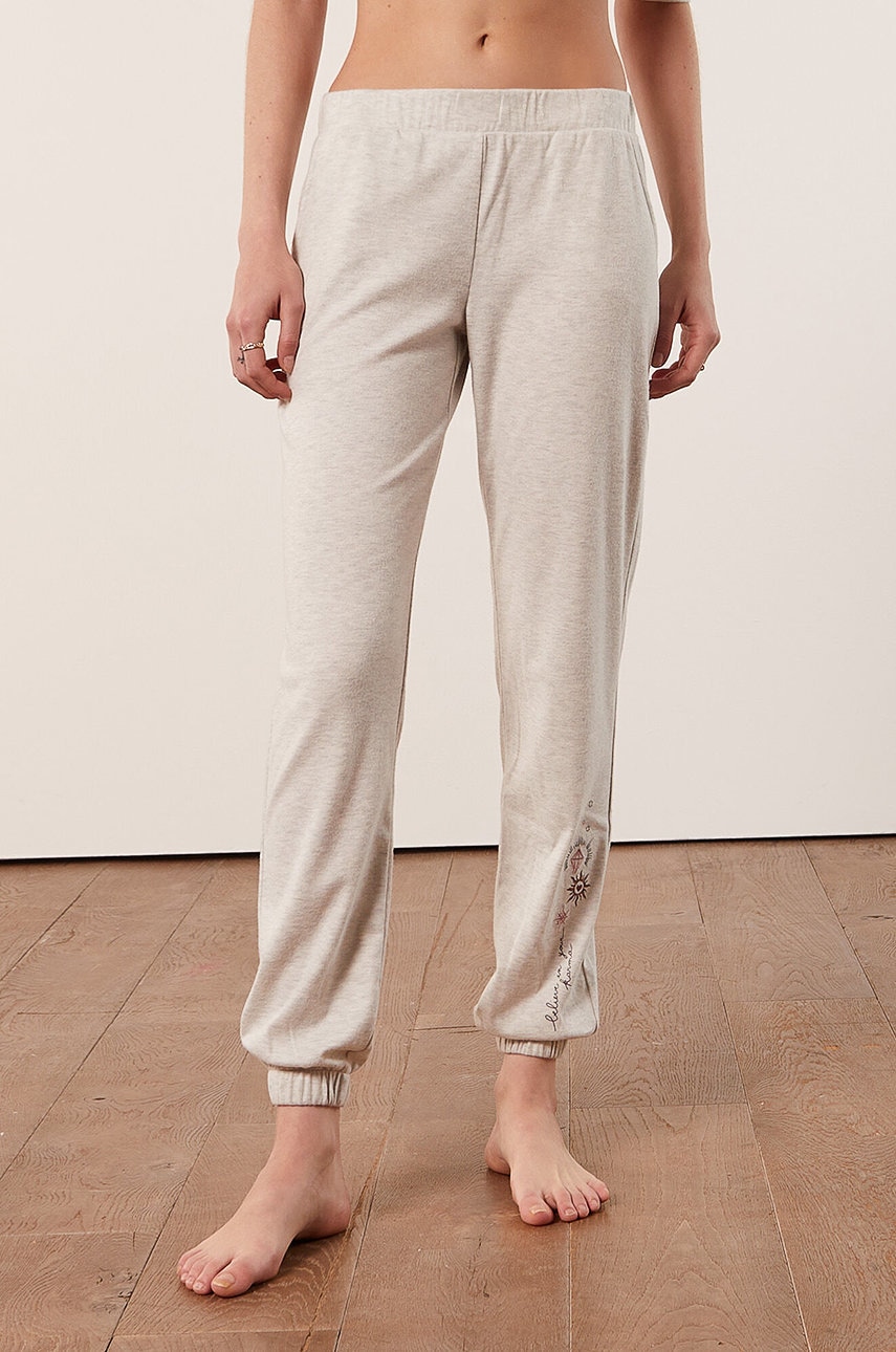 Etam pantaloni de pijama femei, culoarea gri, cu imprimeu