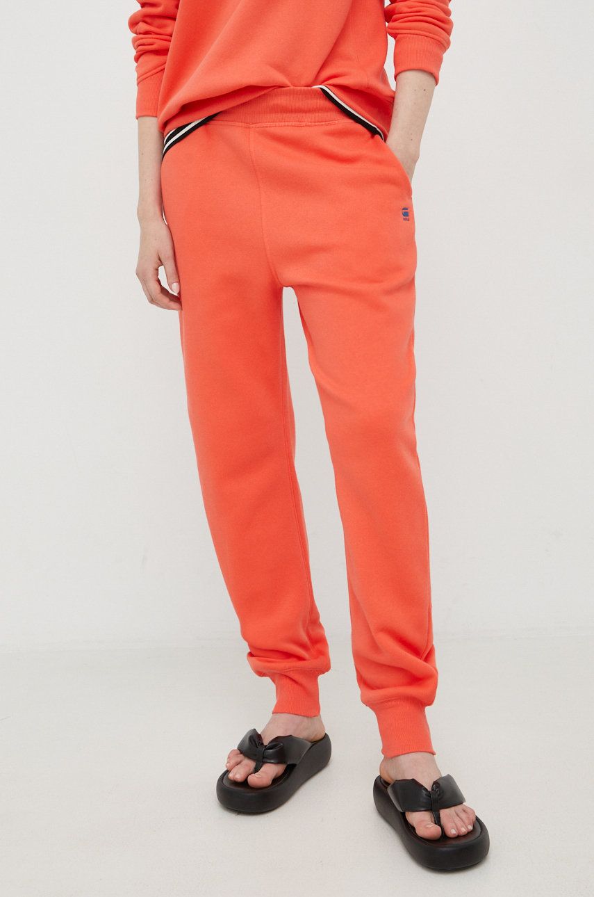 G-Star Raw pantaloni de trening femei, culoarea portocaliu, neted imagine reduceri black friday 2021 answear.ro