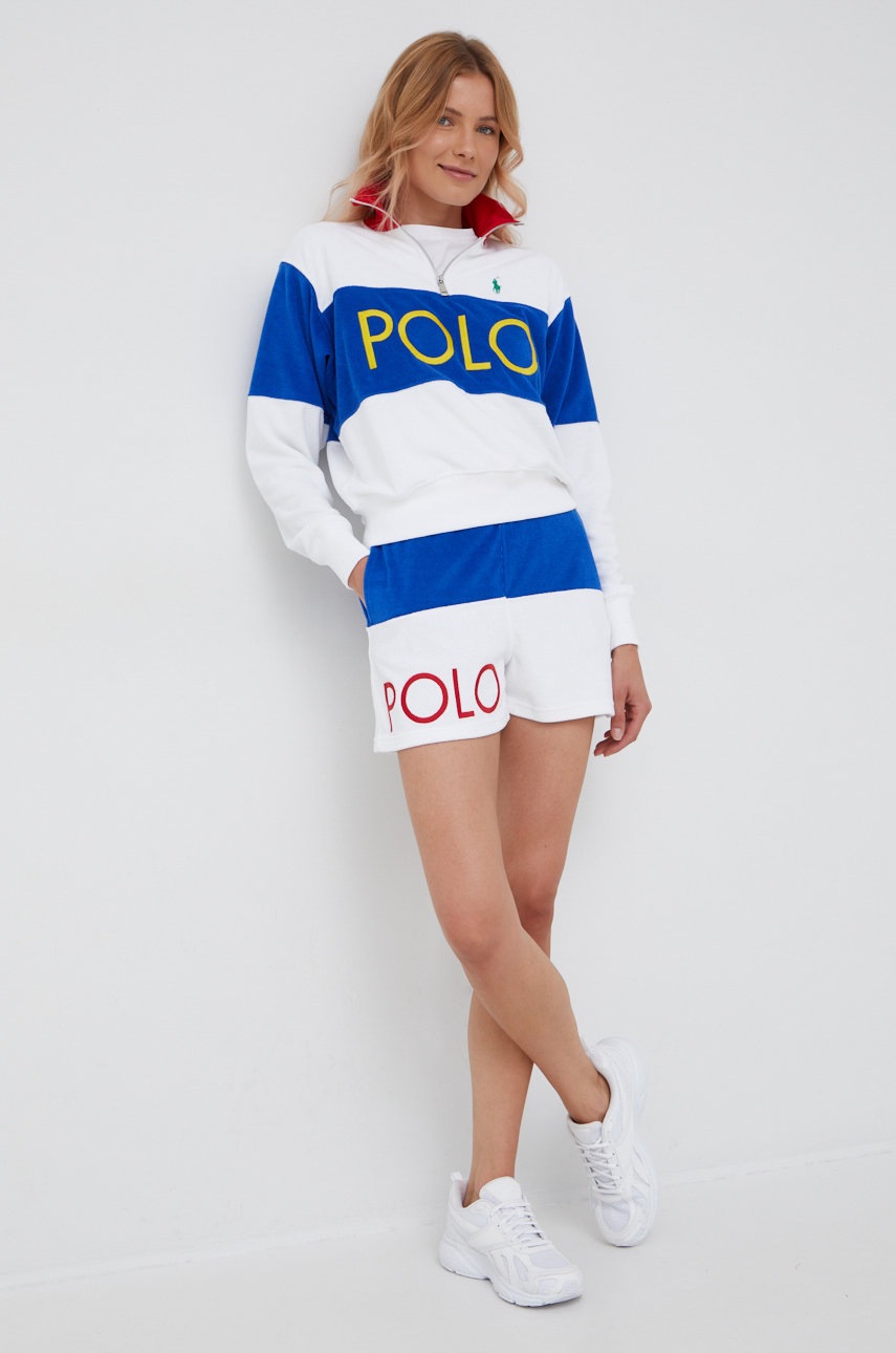 

Шорти Polo Ralph Lauren жіночі колір білий візерунок висока посадка