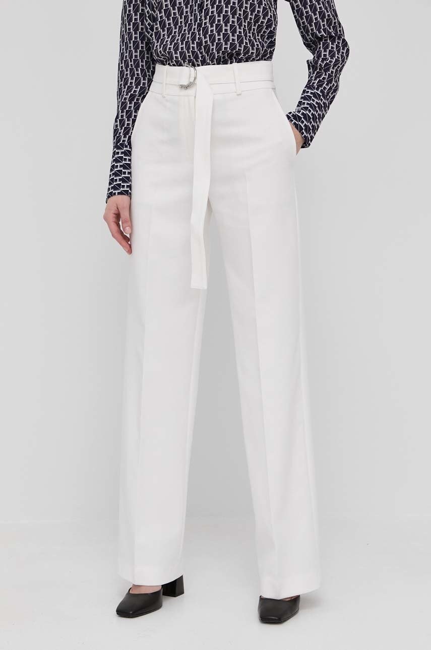Hugo pantaloni femei, culoarea alb, lat, high waist