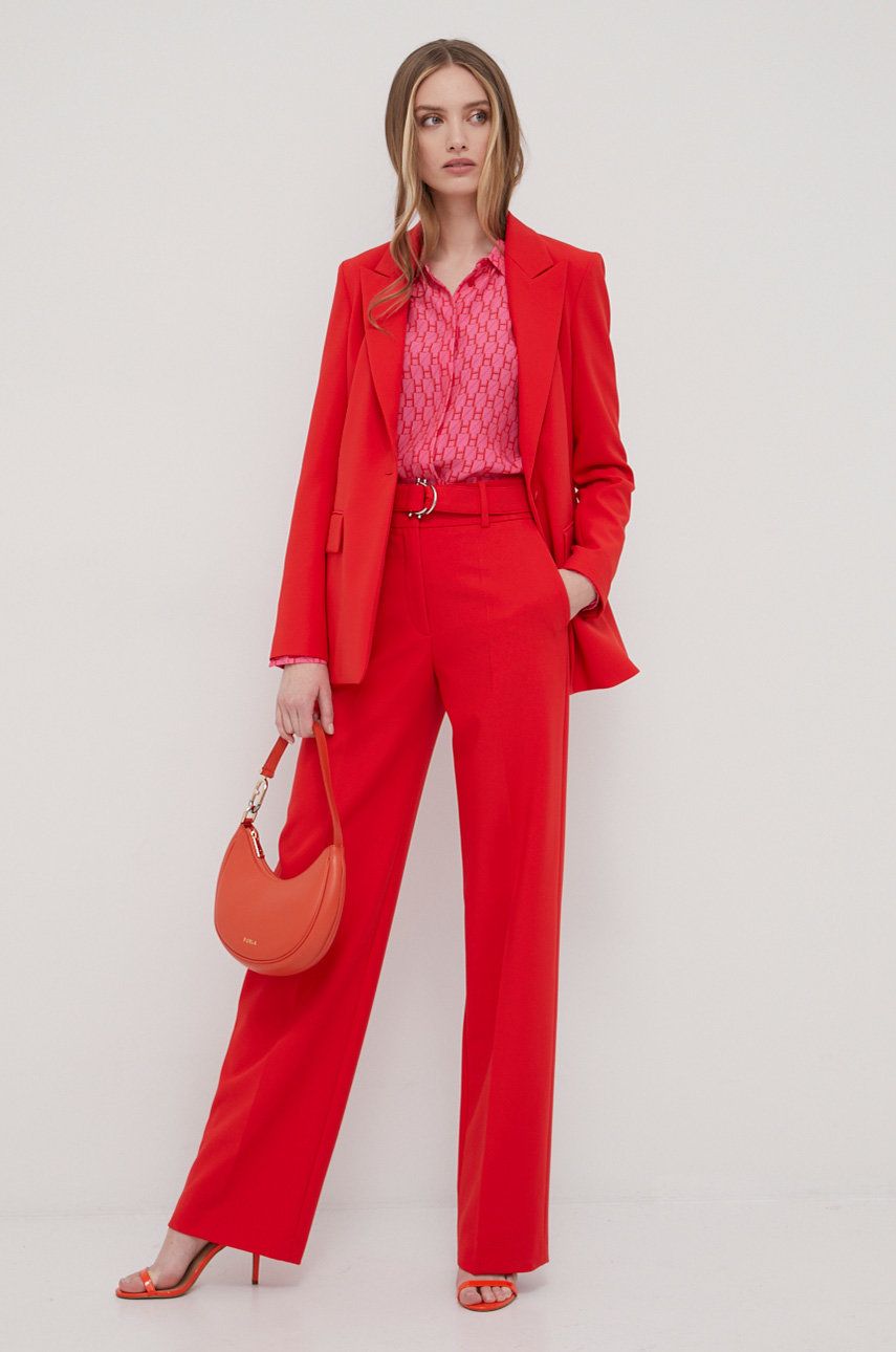 Hugo pantaloni femei, culoarea rosu, lat, high waist answear.ro
