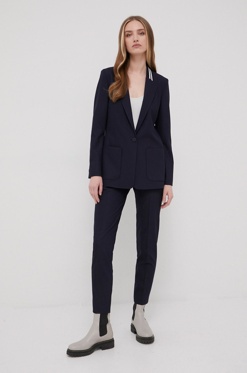Hugo pantaloni femei, culoarea albastru marin, drept, medium waist