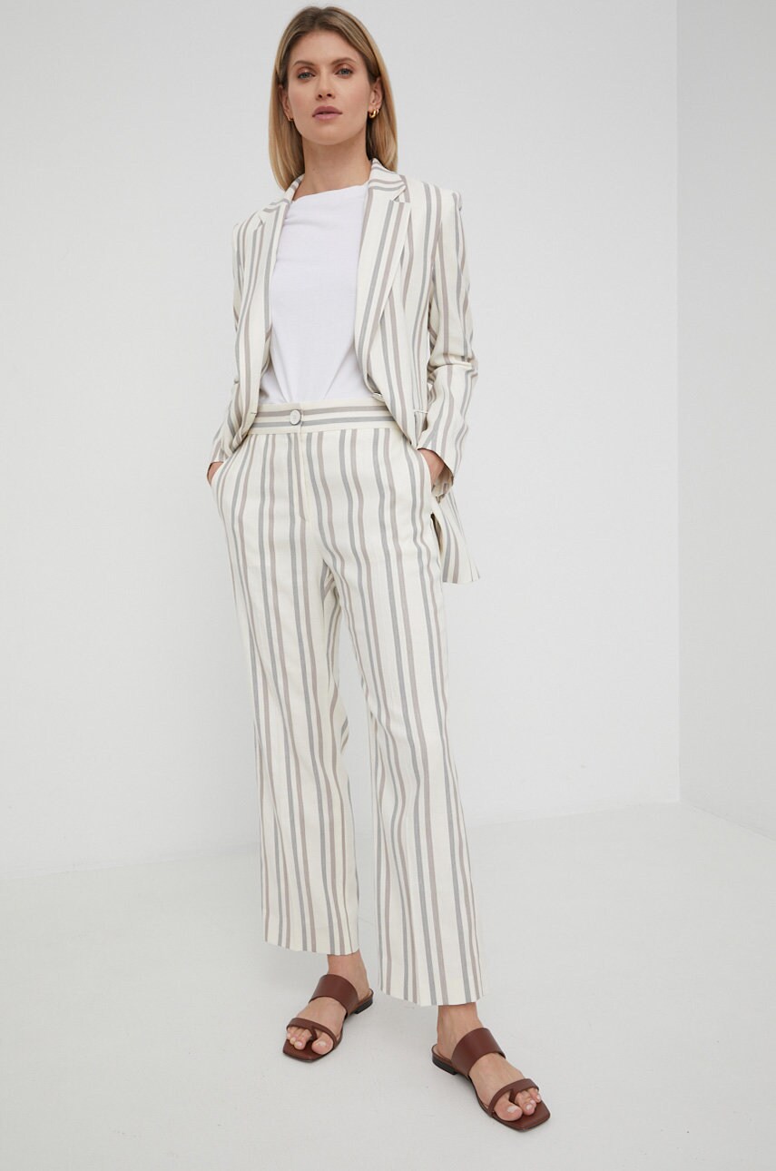 Boss pantaloni din amestec de in femei, lat, high waist