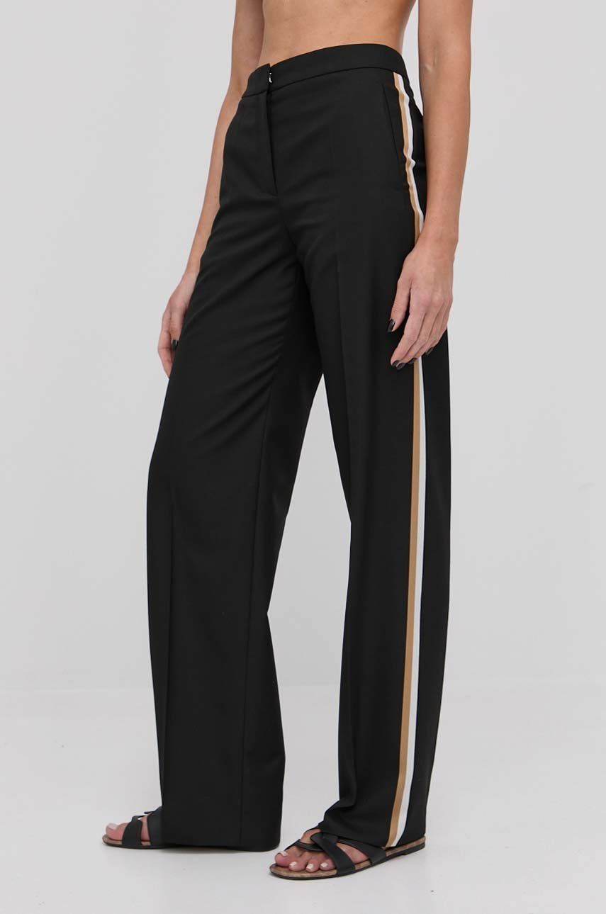 Boss pantaloni femei, culoarea negru, drept, high waist answear.ro imagine 2022 13clothing.ro