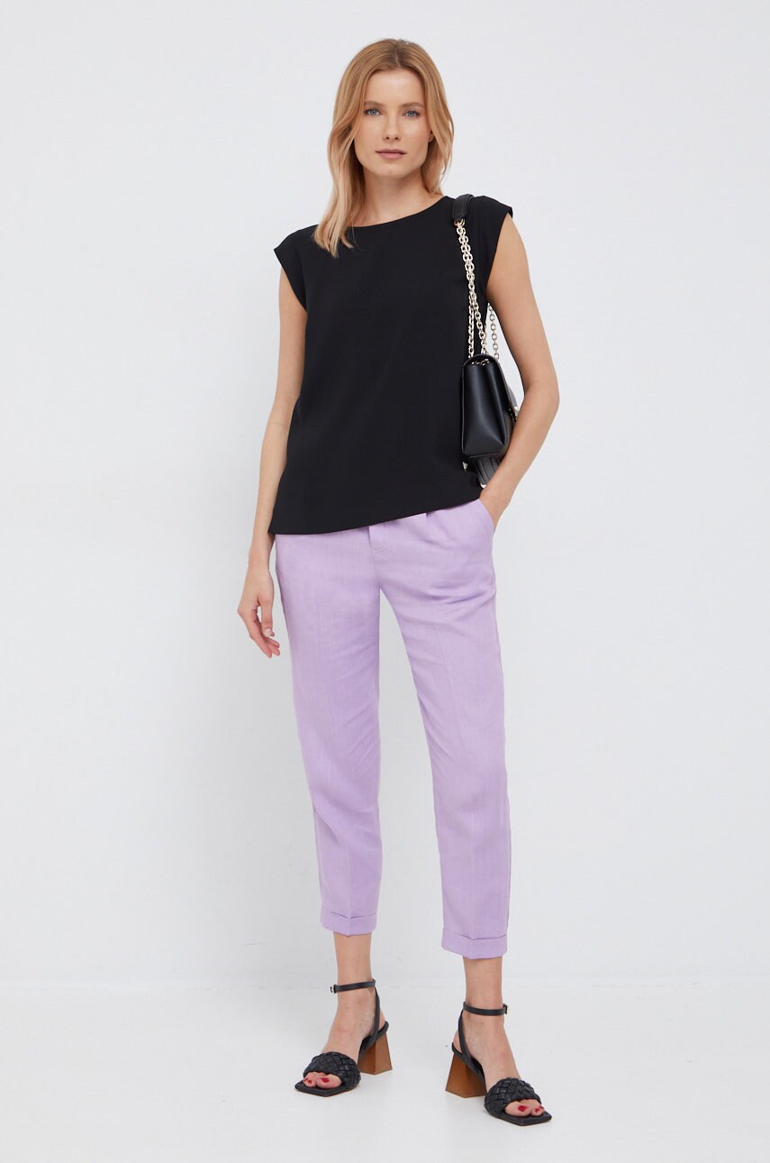 United colors of benetton pantaloni din in femei, culoarea violet, drept, high waist