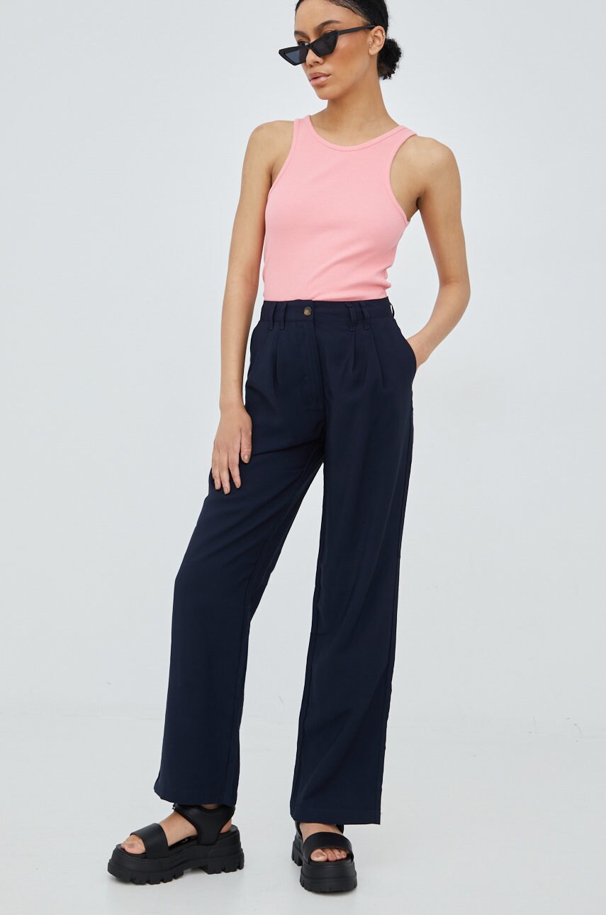 Jdy pantaloni femei, culoarea albastru marin, lat, high waist