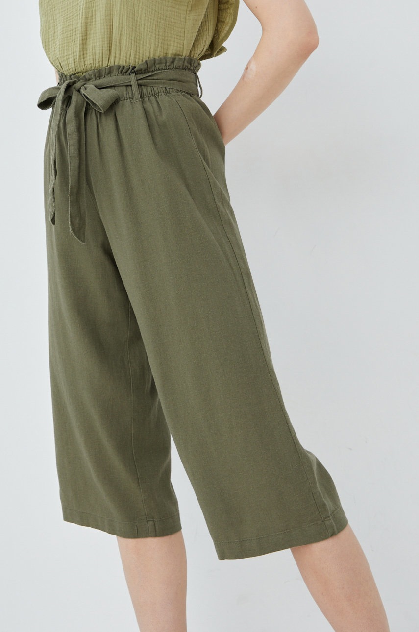 Jdy pantaloni din in femei, culoarea verde, drept, high waist