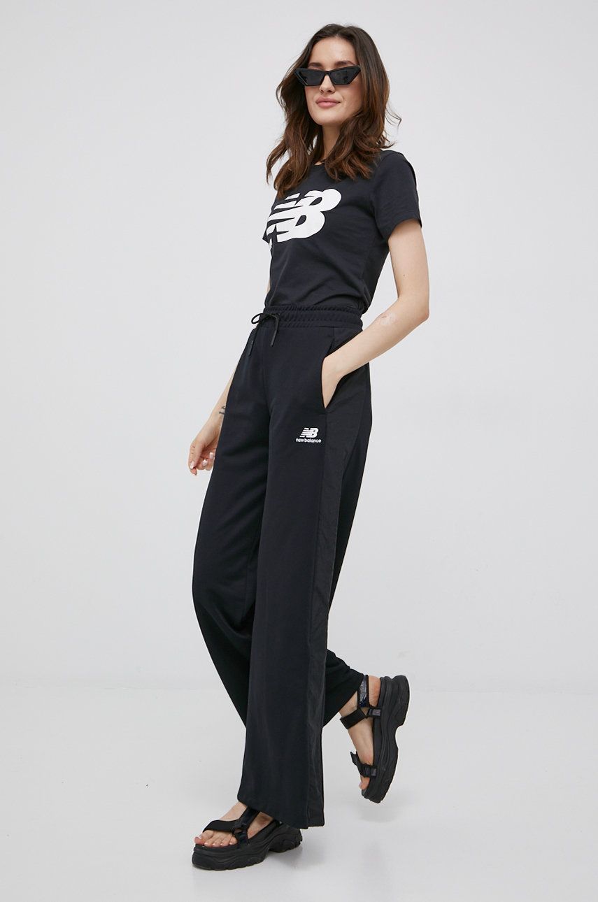 New Balance pantaloni femei, culoarea negru, neted answear.ro
