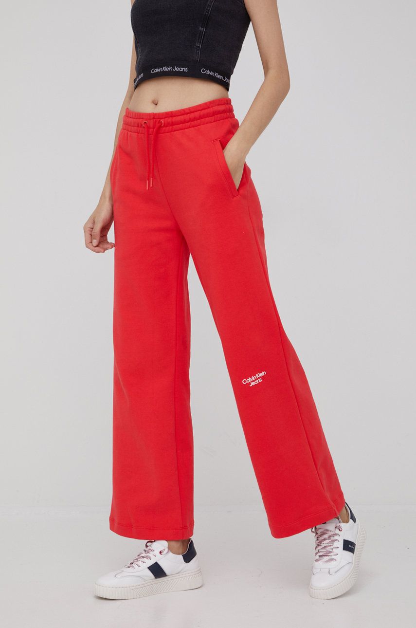 Calvin Klein Jeans spodnie bawełniane damskie kolor czerwony gładkie