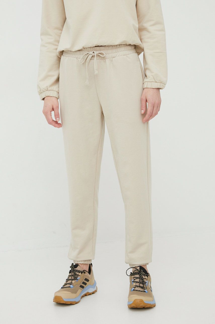 Outhorn spodnie dresowe damskie kolor beżowy gładkie