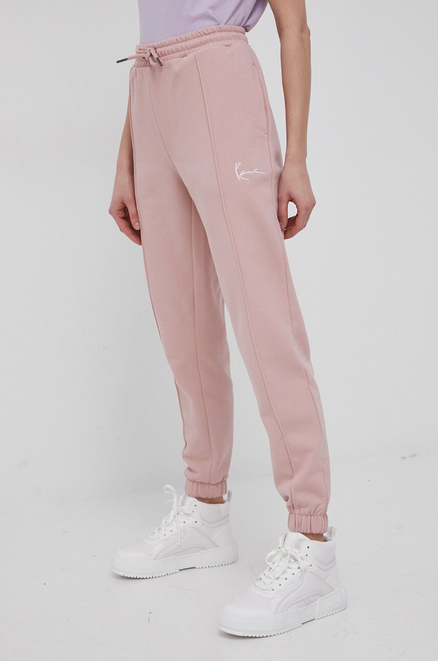 Karl kani pantaloni femei, culoarea roz, neted