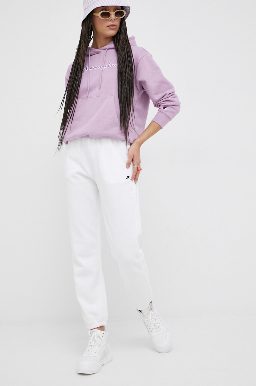 Champion pantaloni de trening 114925 femei, culoarea alb, neted