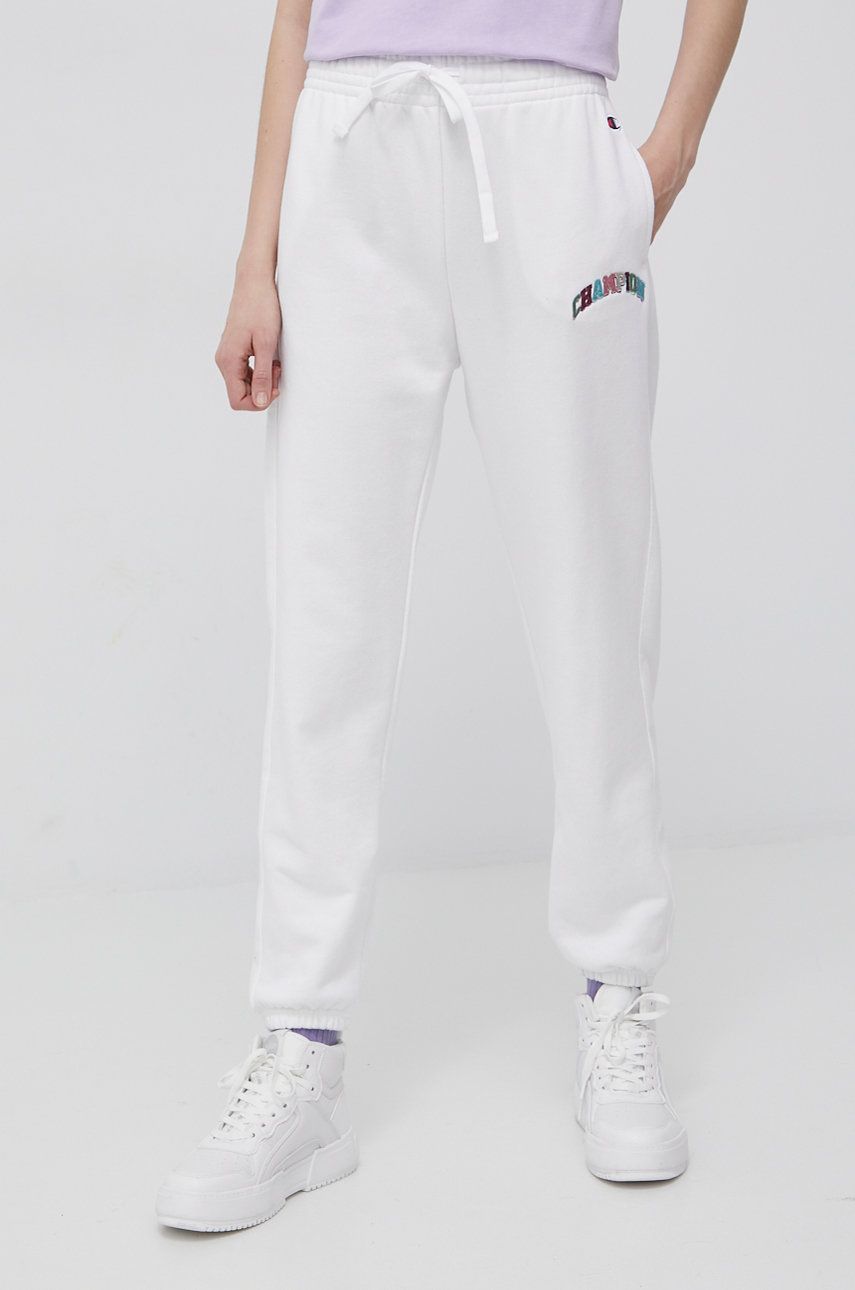 Champion pantaloni femei, culoarea alb, cu imprimeu answear.ro