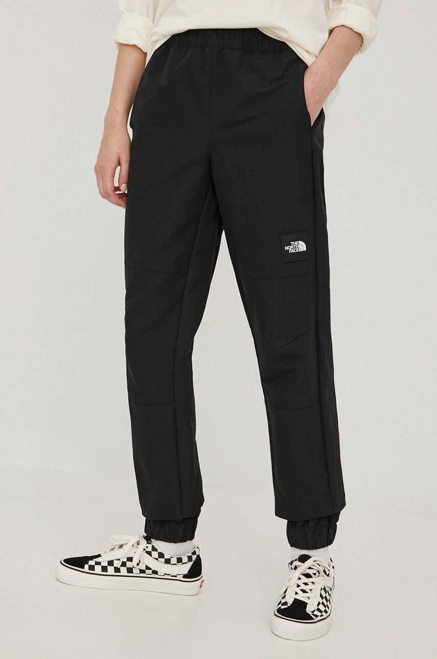 The north face pantaloni de trening black box femei, culoarea negru, neted
