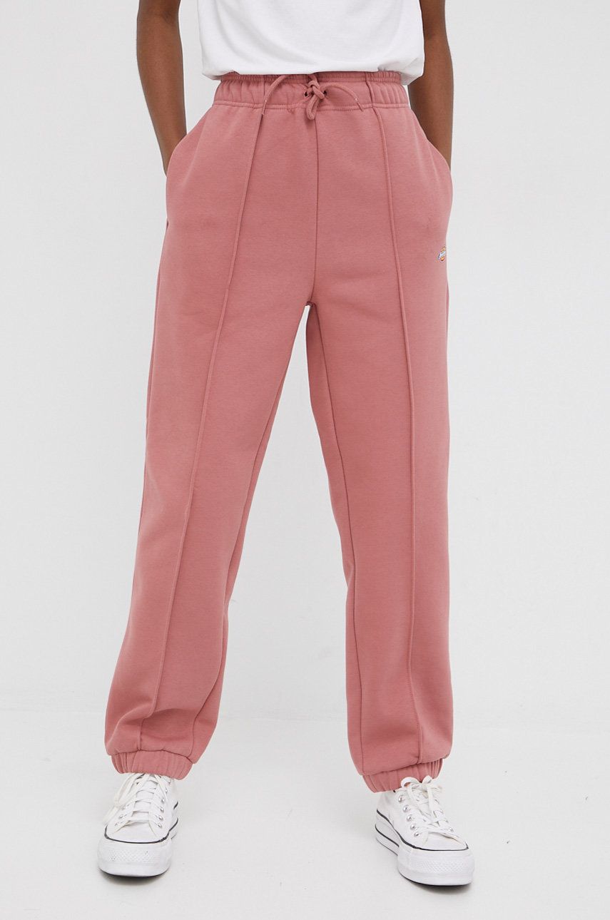 Dickies pantaloni de trening femei, culoarea roz, neted