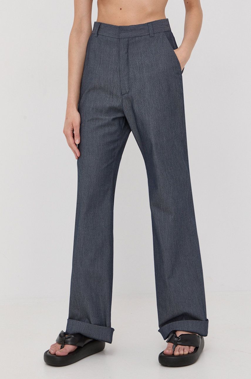 Gestuz pantaloni femei, culoarea albastru marin, lat, high waist imagine reduceri black friday 2021 answear.ro