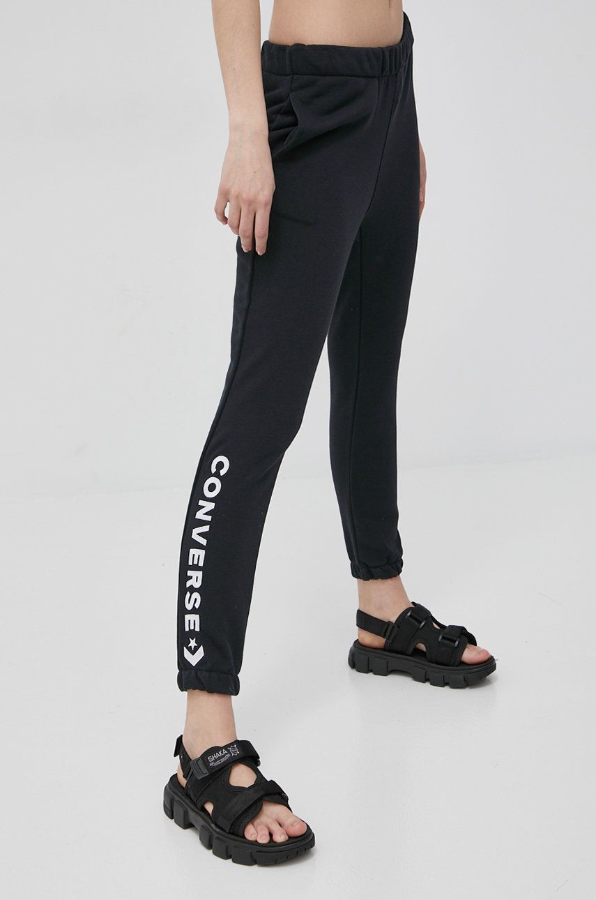 Converse pantaloni de trening femei, culoarea negru, cu imprimeu 10022979.A01-CONVERSEBL