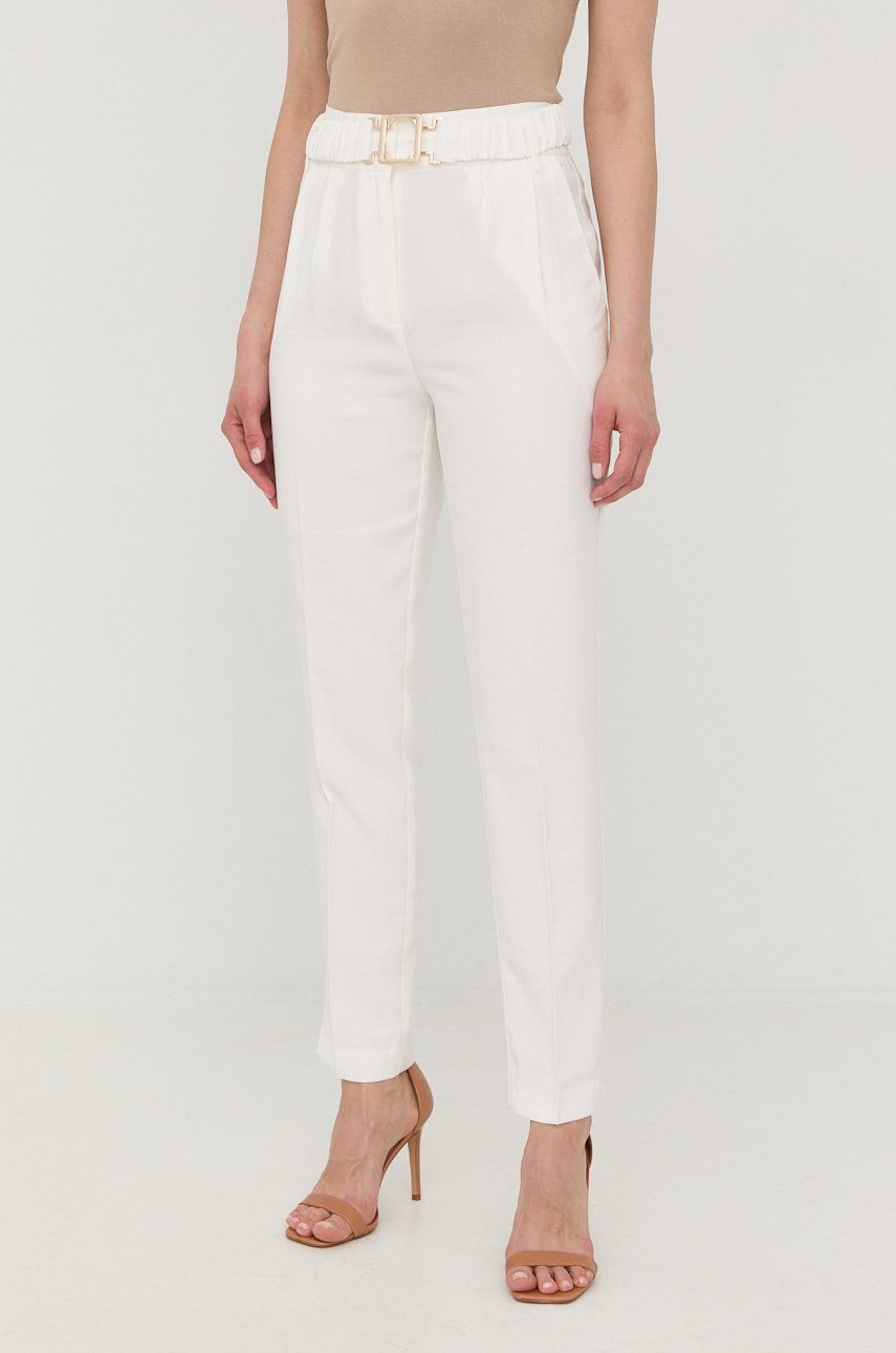 Morgan spodnie damskie kolor biały fason cygaretki high waist