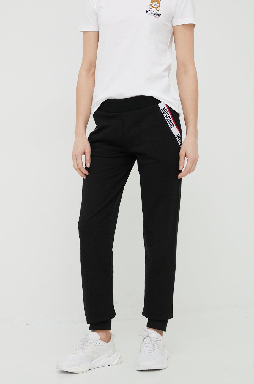 Moschino Underwear pantaloni de trening femei, culoarea negru, cu imprimeu answear.ro imagine noua gjx.ro
