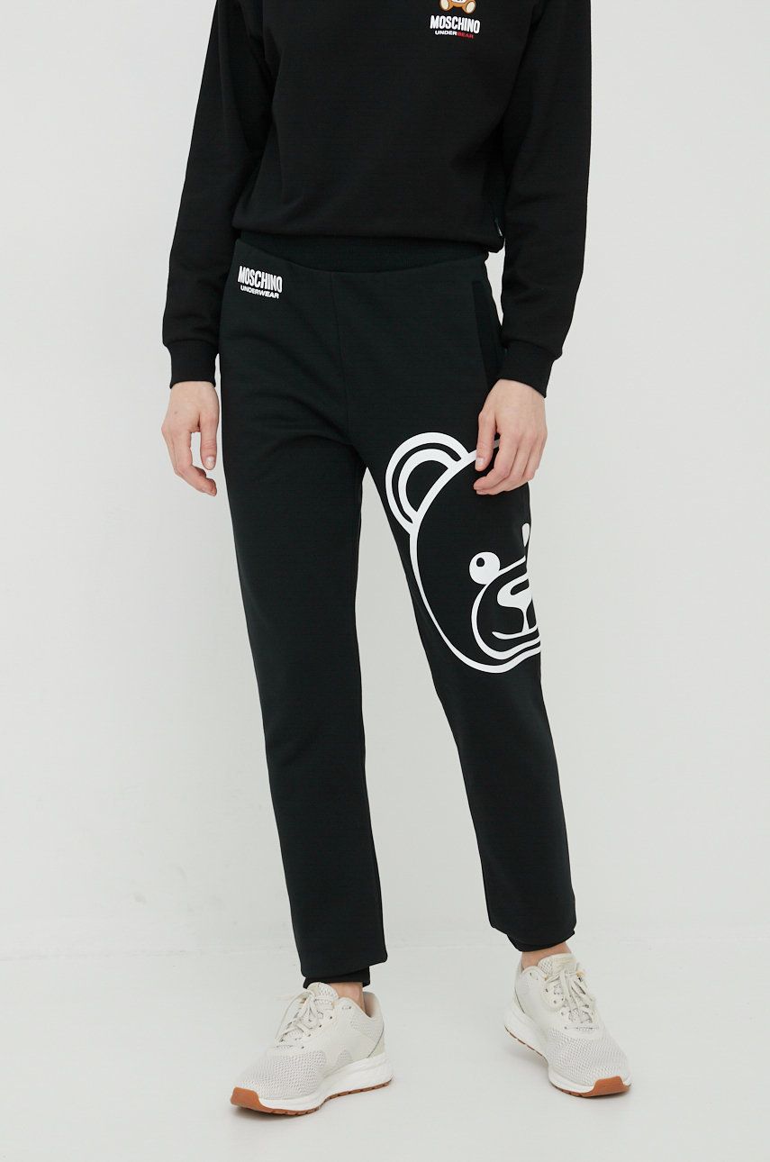 Moschino Underwear spodnie dresowe bawełniane damskie kolor czarny z nadrukiem