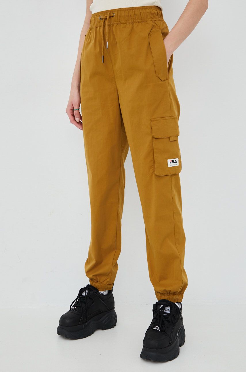 Fila spodnie dresowe damskie kolor brązowy joggery high waist