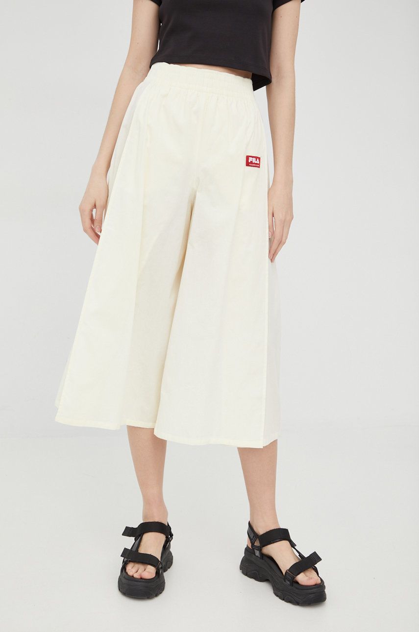 Fila pantaloni femei, culoarea bej, lat, high waist