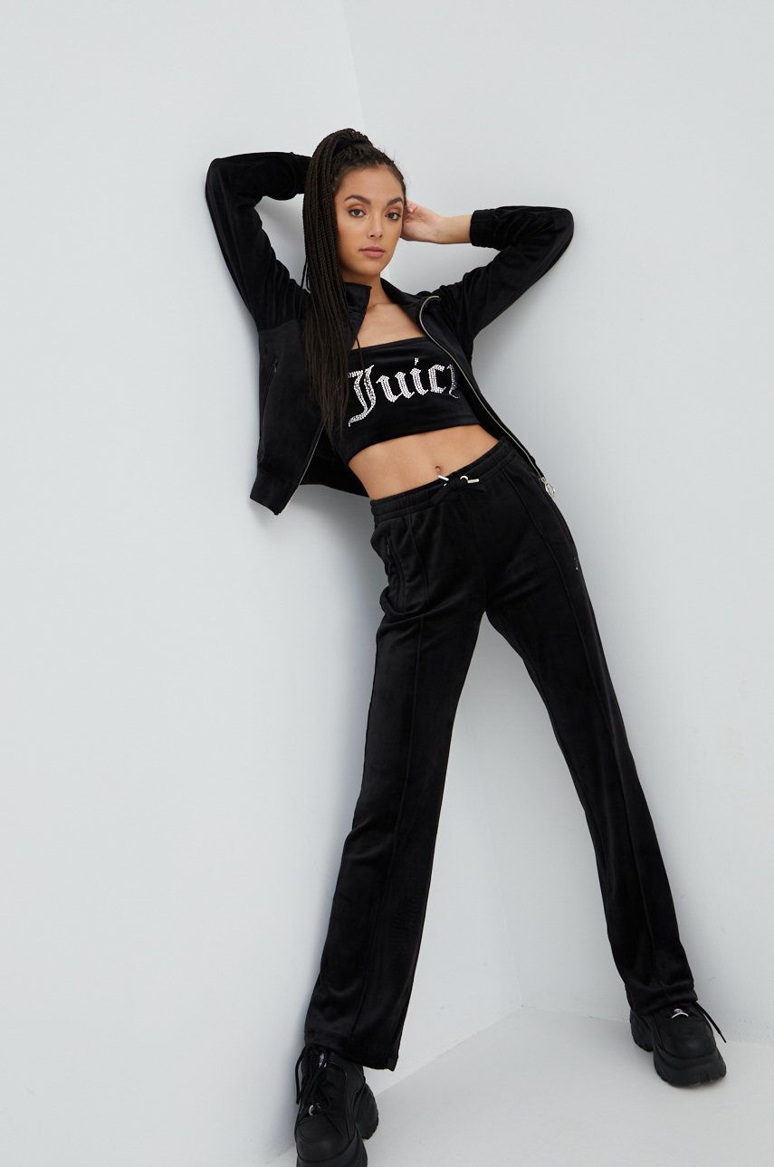 Juicy Couture pantaloni de trening femei, culoarea negru, cu imprimeu