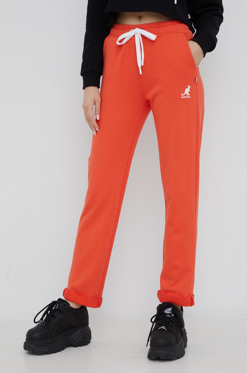 Kangol Pantaloni De Trening Din Bumbac Femei, Culoarea Portocaliu, Neted