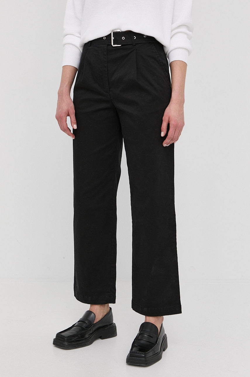 MICHAEL Michael Kors pantaloni femei, culoarea negru, lat, high waist