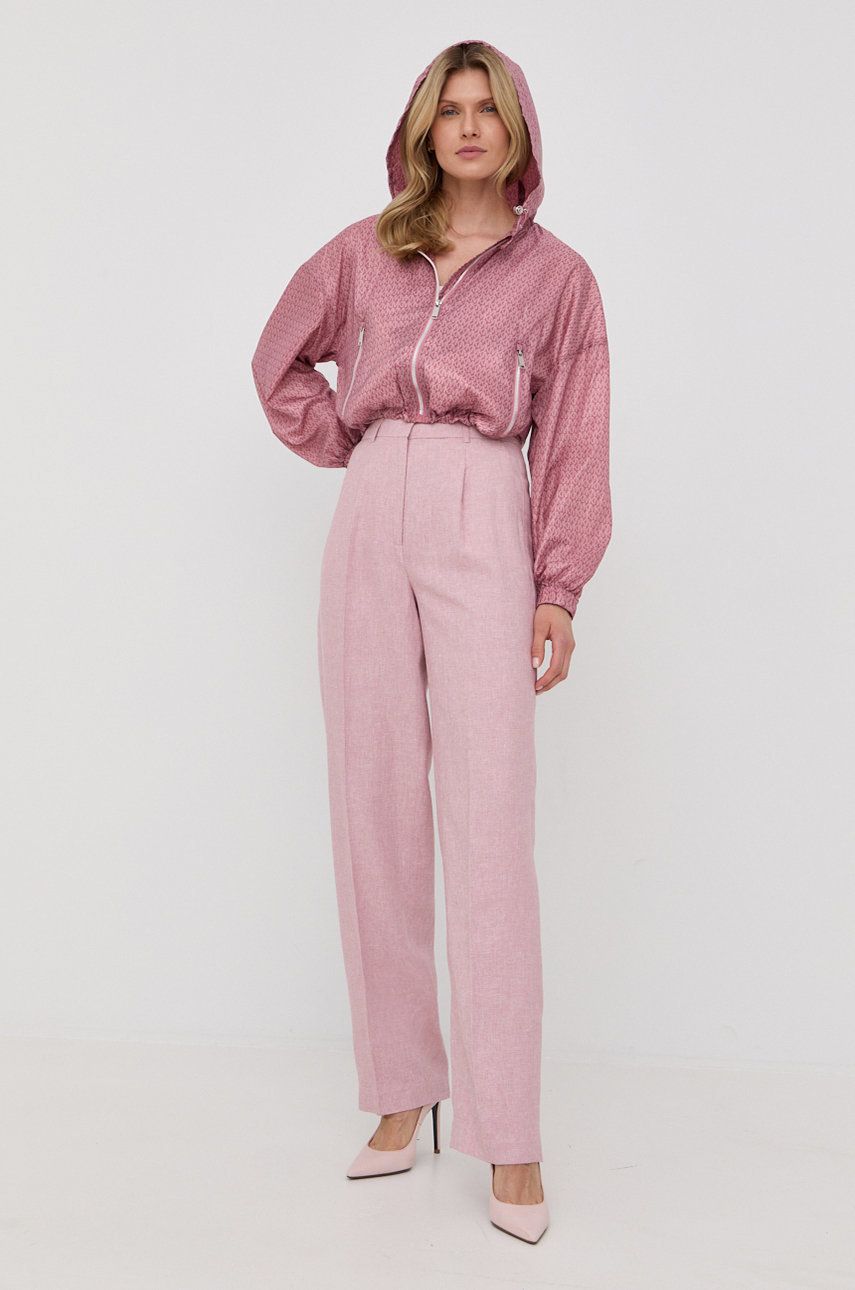 MICHAEL Michael Kors pantaloni din in femei, culoarea roz, drept, high waist answear.ro imagine megaplaza.ro