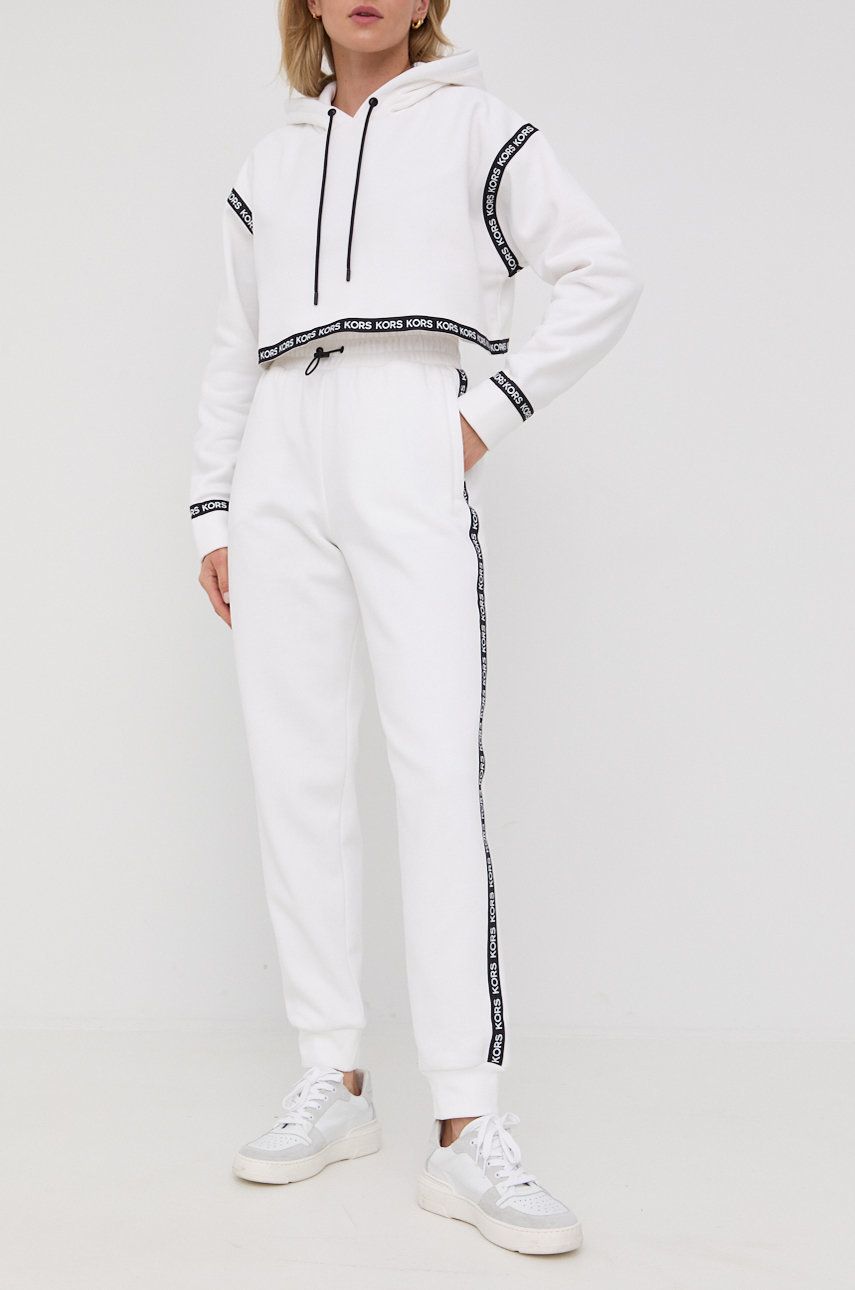 MICHAEL Michael Kors pantaloni de trening femei, culoarea alb, cu imprimeu answear.ro