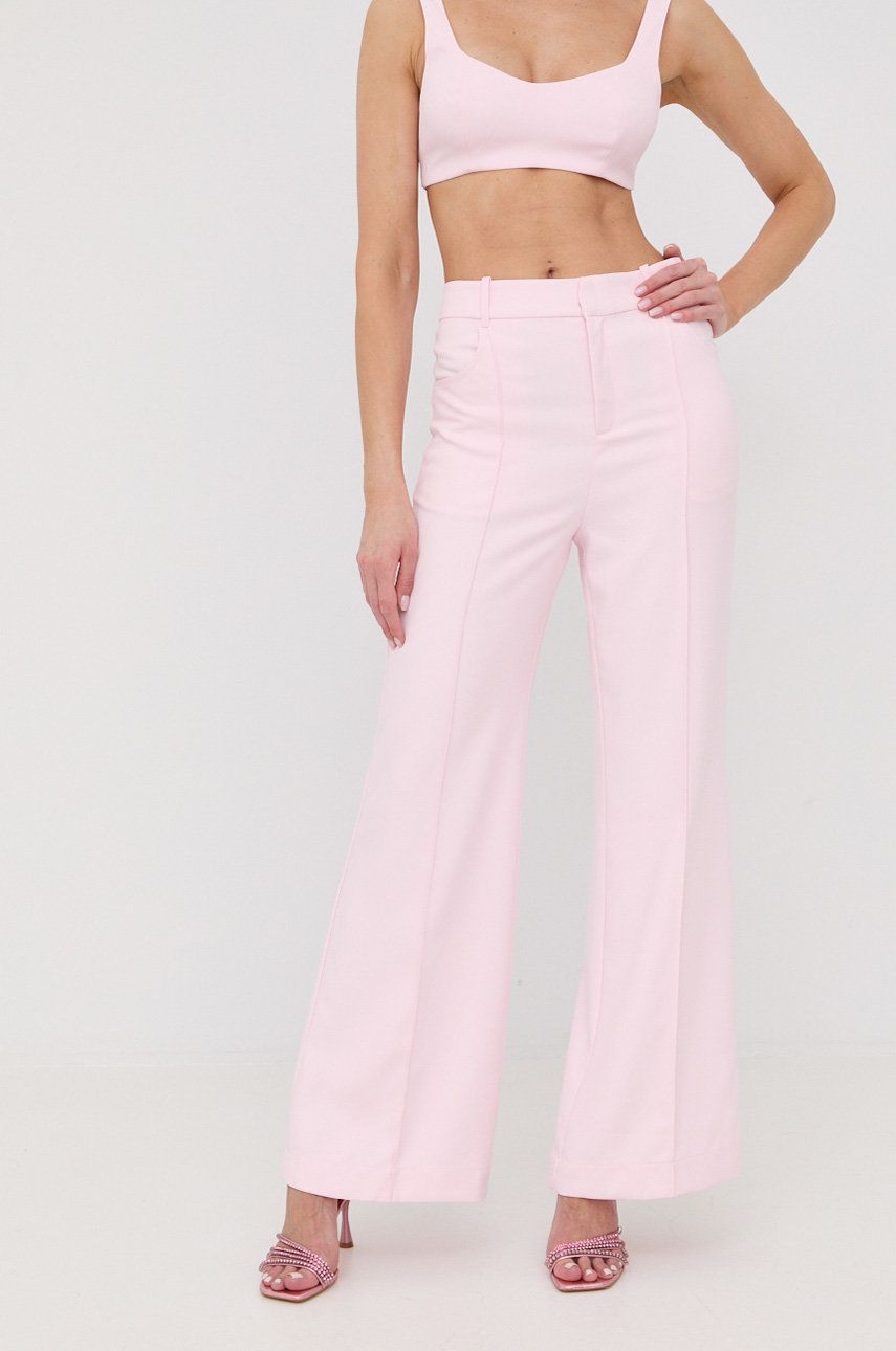 For Love & Lemons pantaloni femei, culoarea roz, lat, high waist