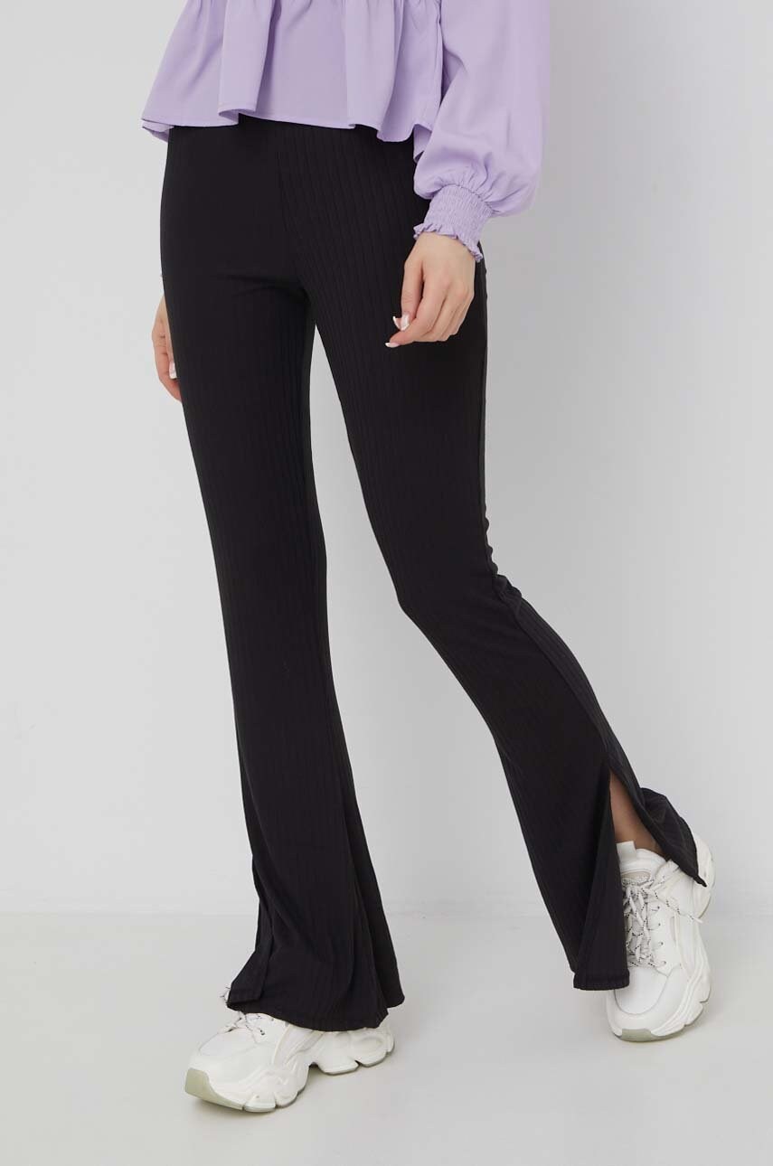 Brave soul pantaloni femei, culoarea negru, evazati, high waist