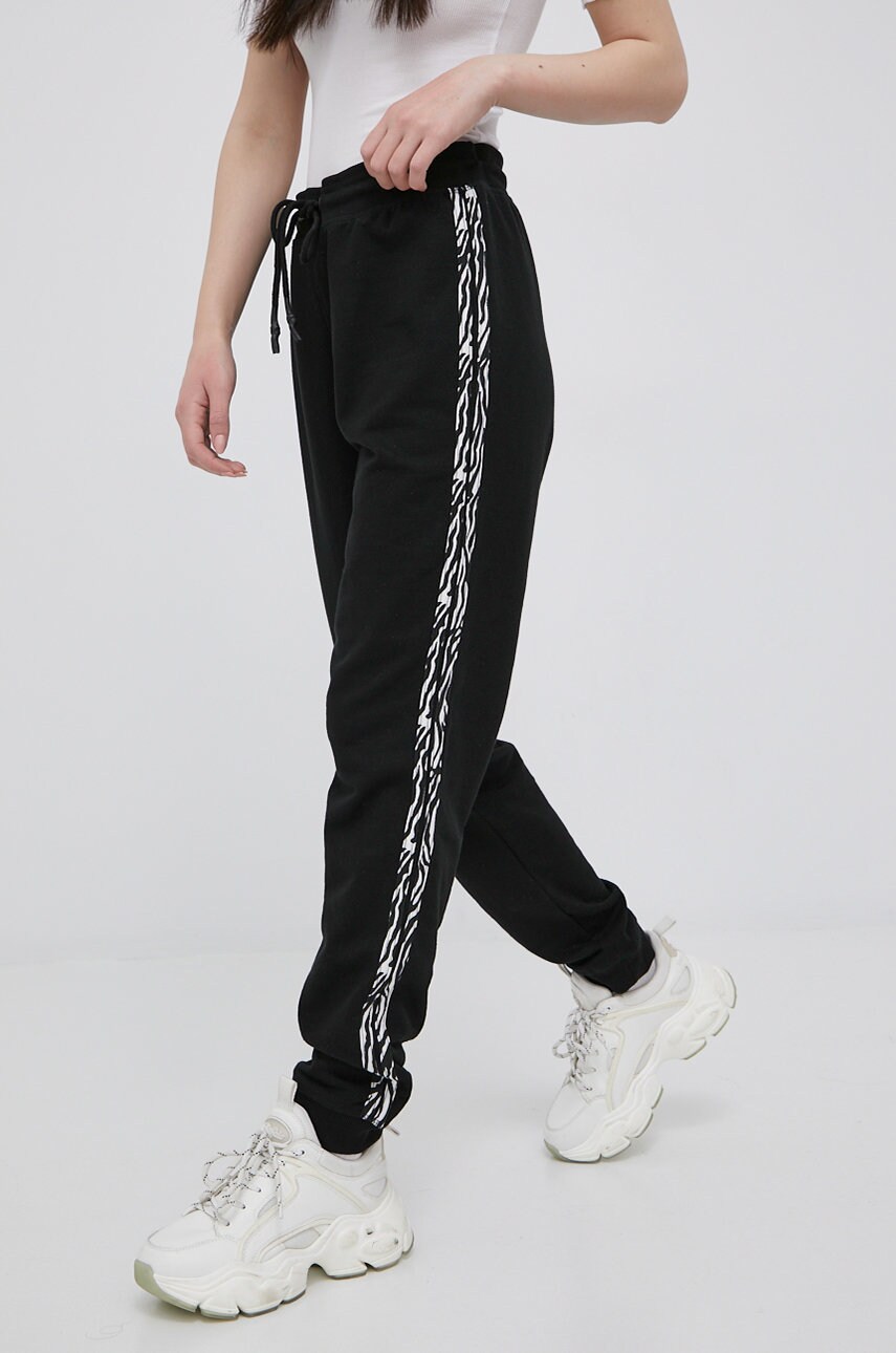 Brave soul pantaloni femei, culoarea negru, cu imprimeu