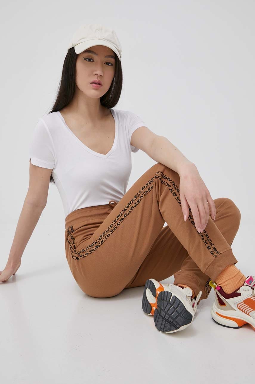 Brave soul pantaloni femei, culoarea maro, cu imprimeu