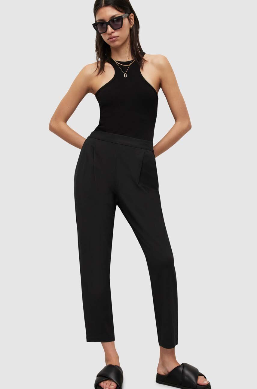 E-shop Kalhoty AllSaints dámské, černá barva, přiléhavé, high waist