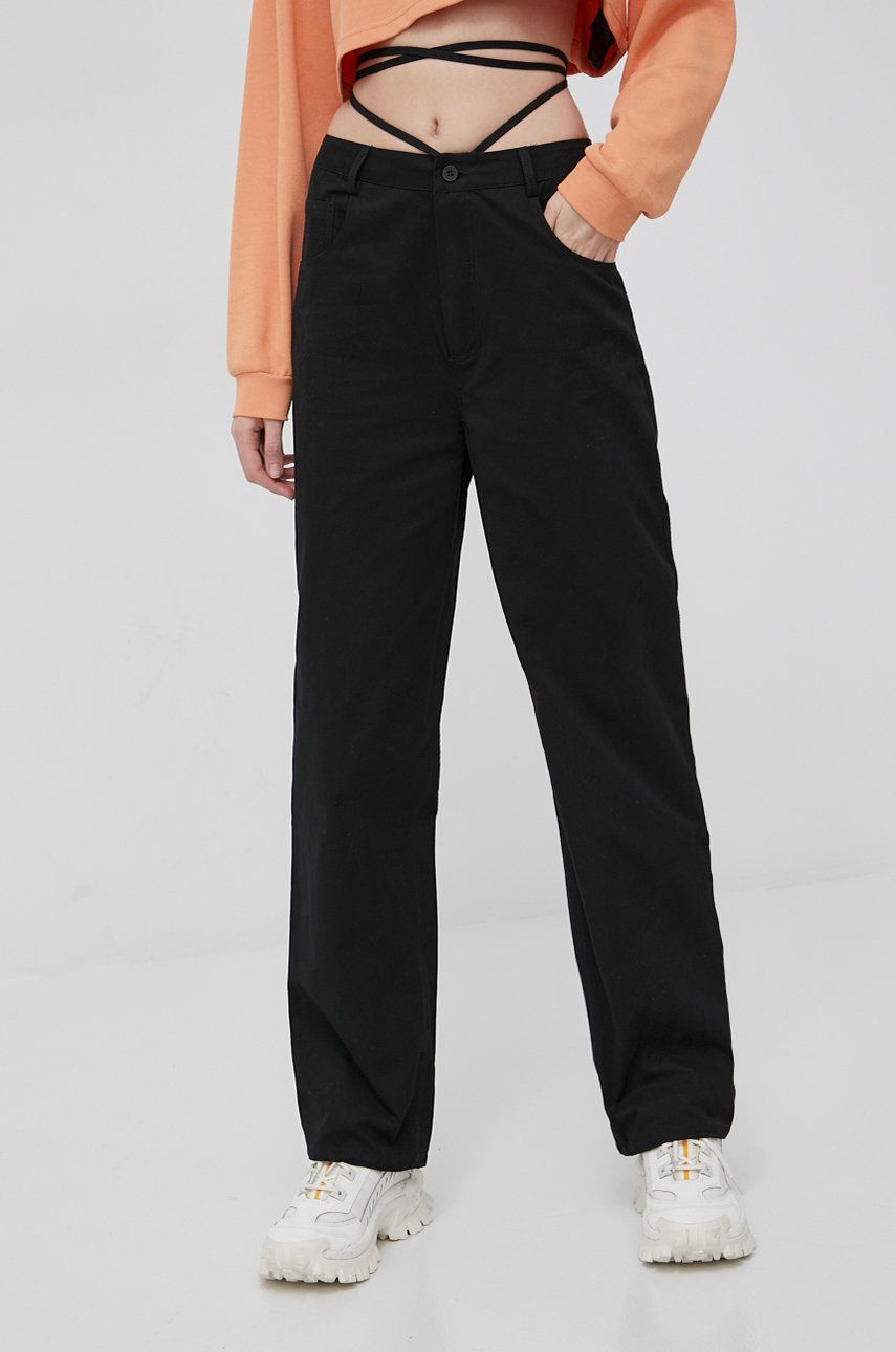 Sixth June pantaloni femei, culoarea negru, lat, high waist answear.ro