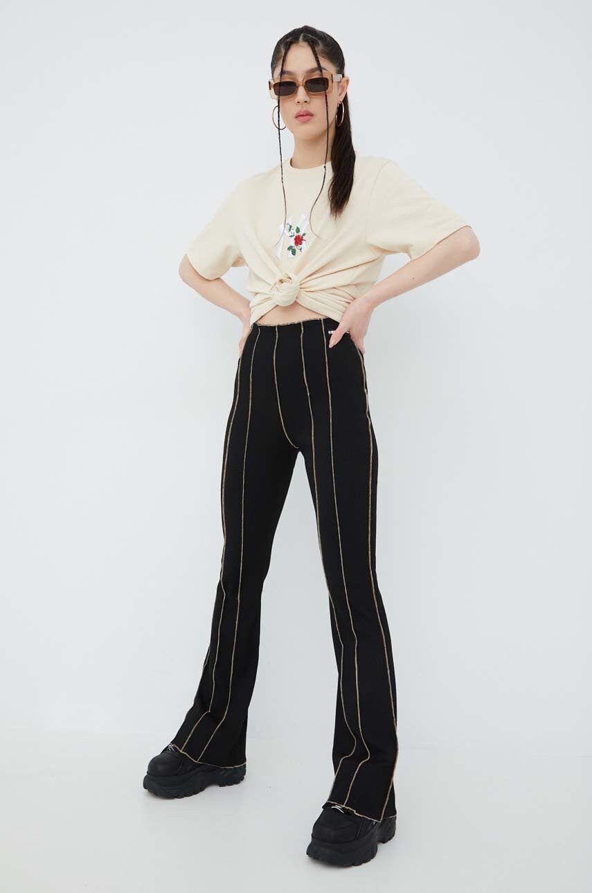 Sixth june pantaloni femei, culoarea negru, drept, high waist