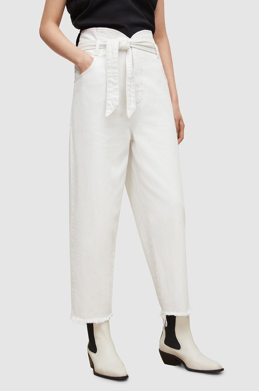 AllSaints pantaloni femei, culoarea alb, lat, high waist AllSaints