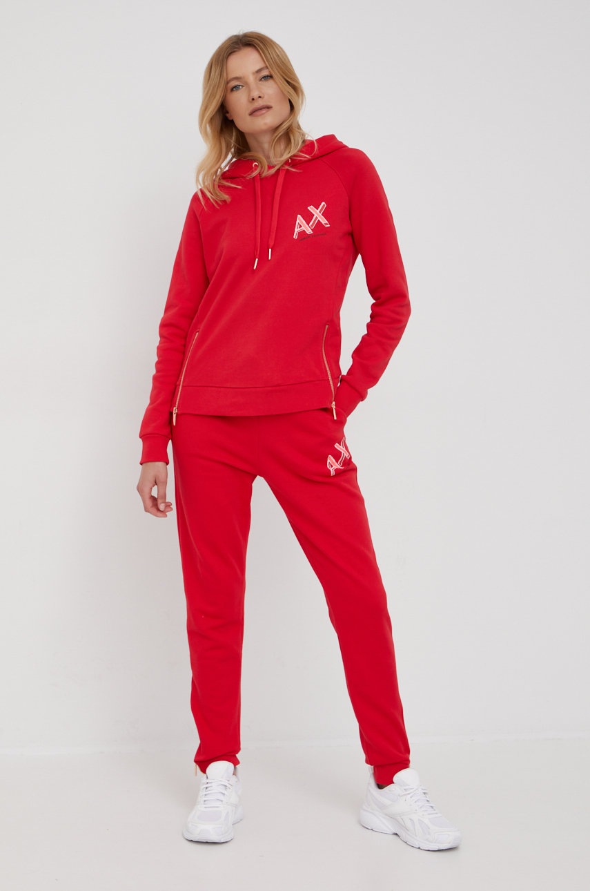 

Хлопковые спортивные штаны Armani Exchange женские цвет красный с принтом