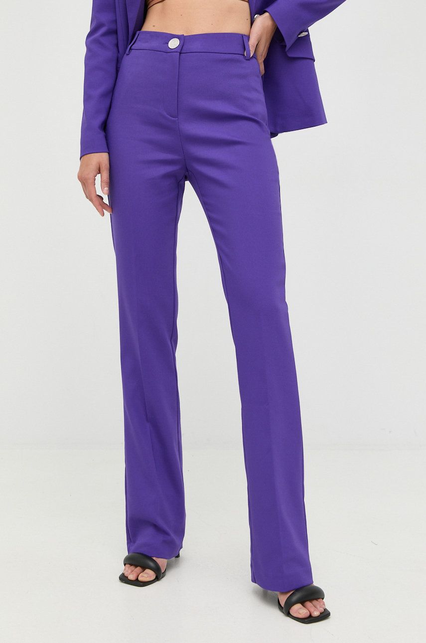 Morgan spodnie damskie kolor fioletowy dzwony high waist