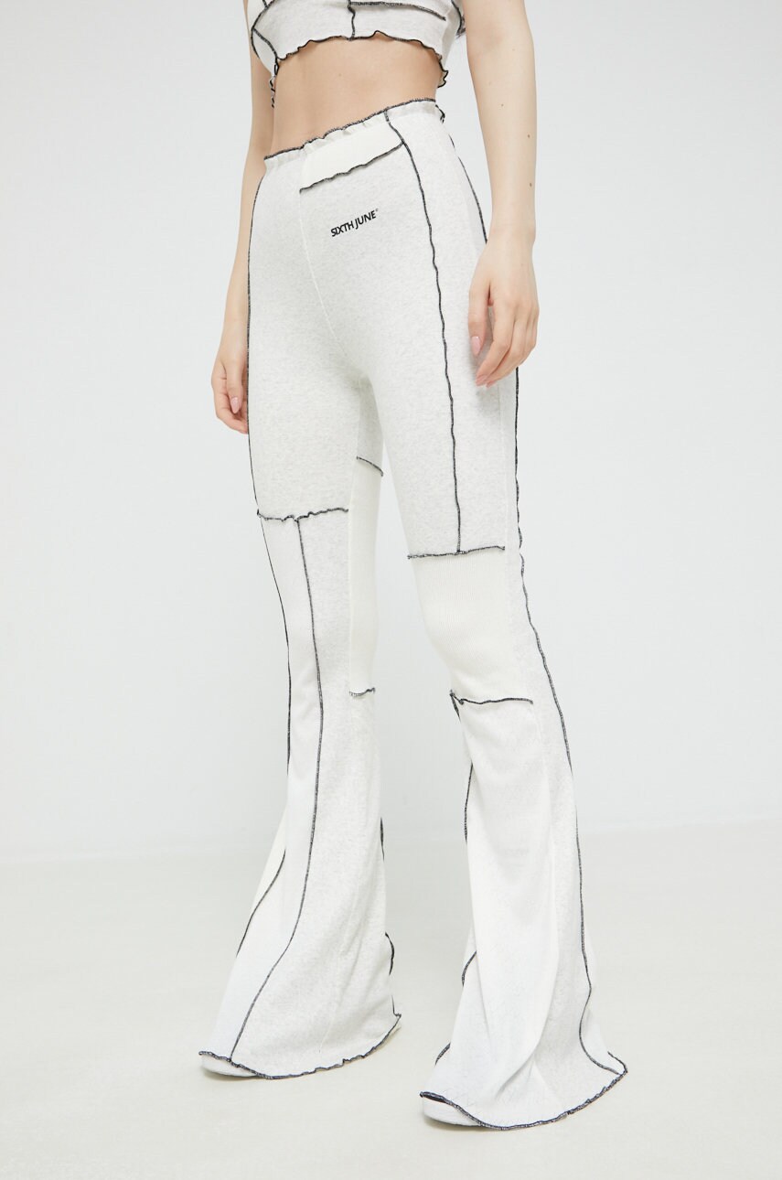 Sixth june pantaloni femei, culoarea gri, evazati, high waist