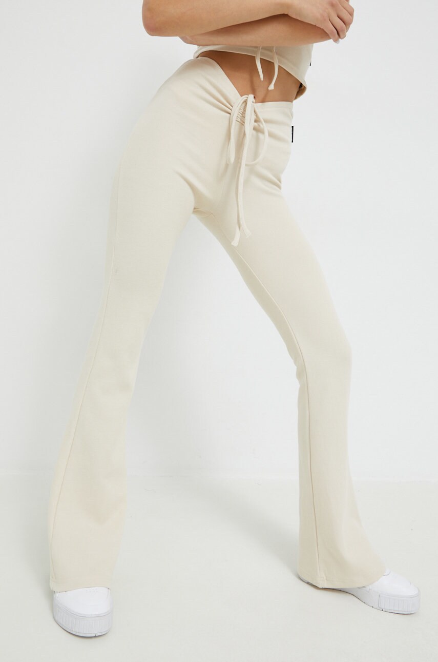 Sixth june pantaloni femei, culoarea bej, evazati, medium waist