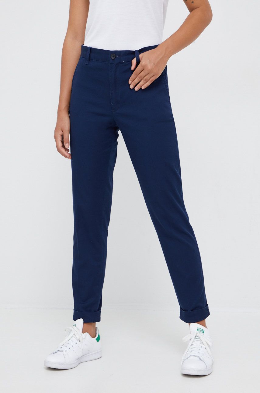 Polo Ralph Lauren spodnie damskie kolor granatowy proste high waist